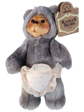 Robert Raikes Bear Alison Signed Nursery Miniatures Wood Face Black Plush 7"